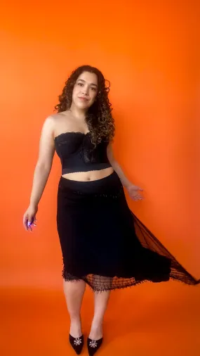 1990s Black Lace Satin Bustier Sz: M