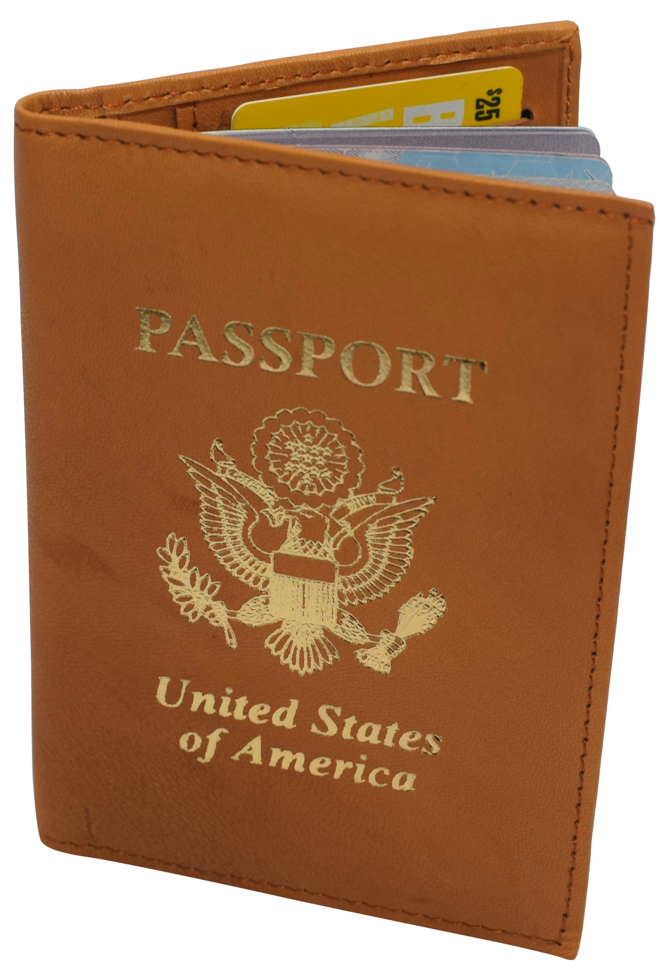 351CFUSA Genuine Leather USA Logo Travel Passport Card Holder Case Protector Cover Wallet