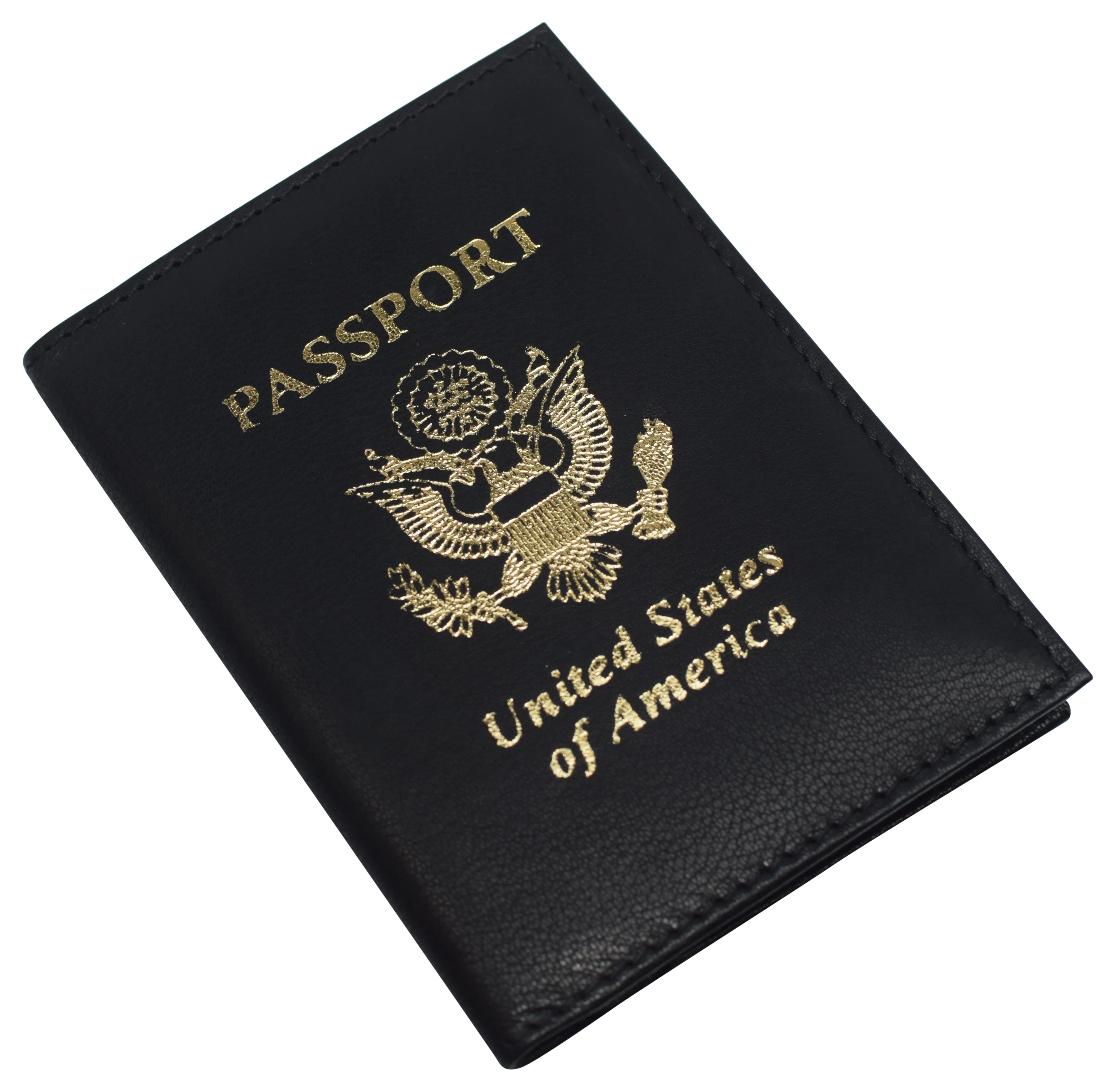 351CFUSA Genuine Leather USA Logo Travel Passport Card Holder Case Protector Cover Wallet