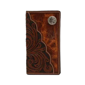 3D Men's Brown Floral Tooled Cross Concho Rodeo Wallet