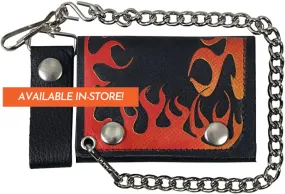 4" Flame Tri-fold WLB1003 Black Leather Tri-Fold Wallet with Chain | Hot Leathers