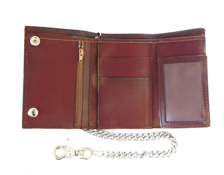 6'' Tri Fold Wallet w/Chain-Antique