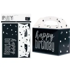 6pk Happy Birthday Large Black Party Boxes