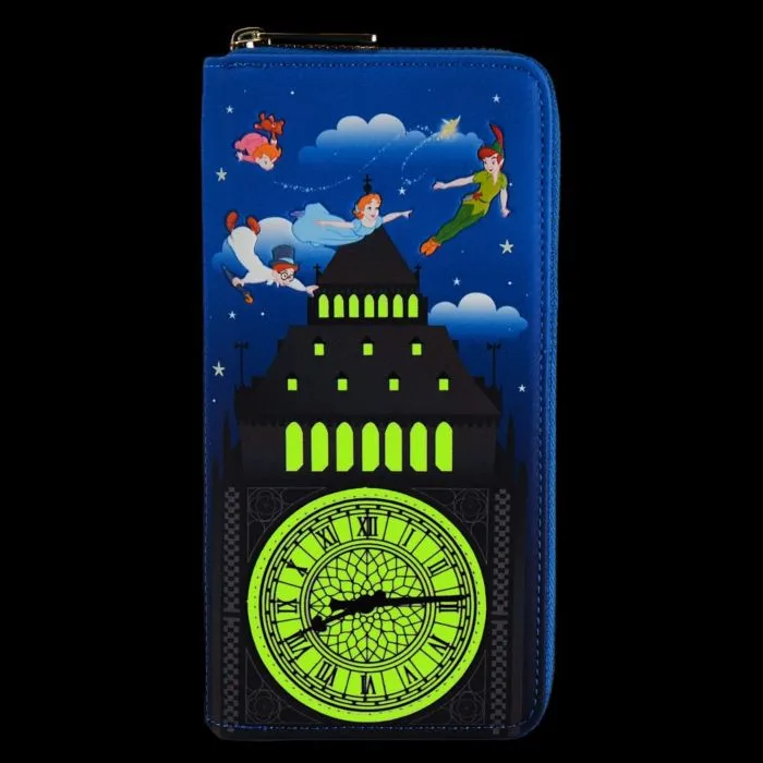 6" Disney : Peter Pan - Clock Glow in the Dark Faux Leather Zip Around Wallet Loungefly