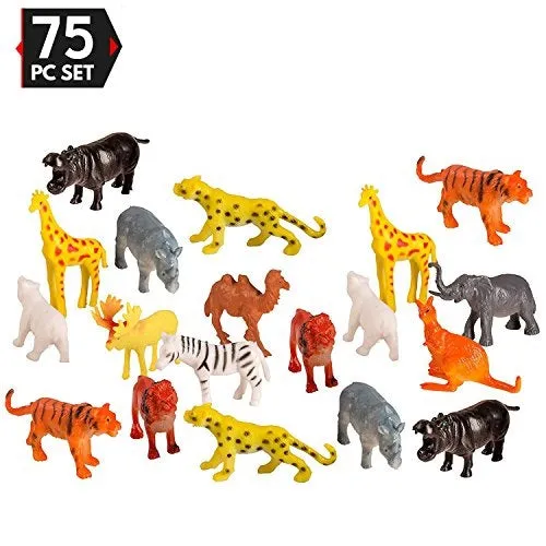 75 Piece Party Pack Mini Wild Jungle Animals - Plastic Mini Educational Jungle Animal Toys - Fun Gift Party