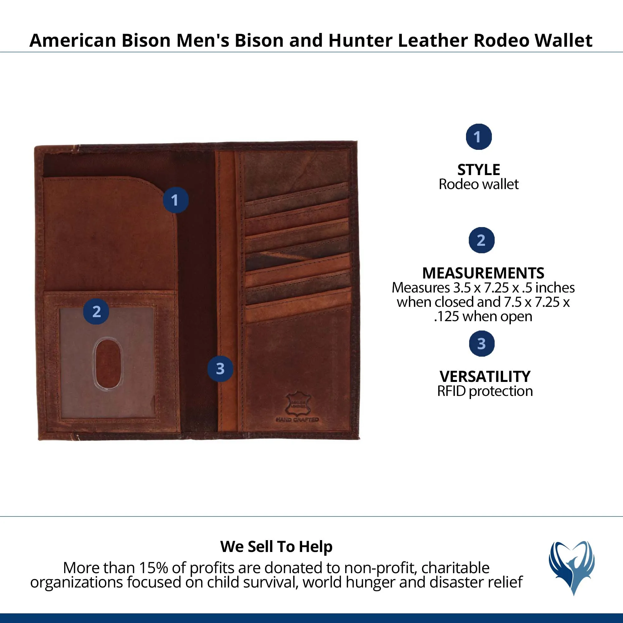 American Bison Men's Bison and Hunter Leather Rodeo Wallet