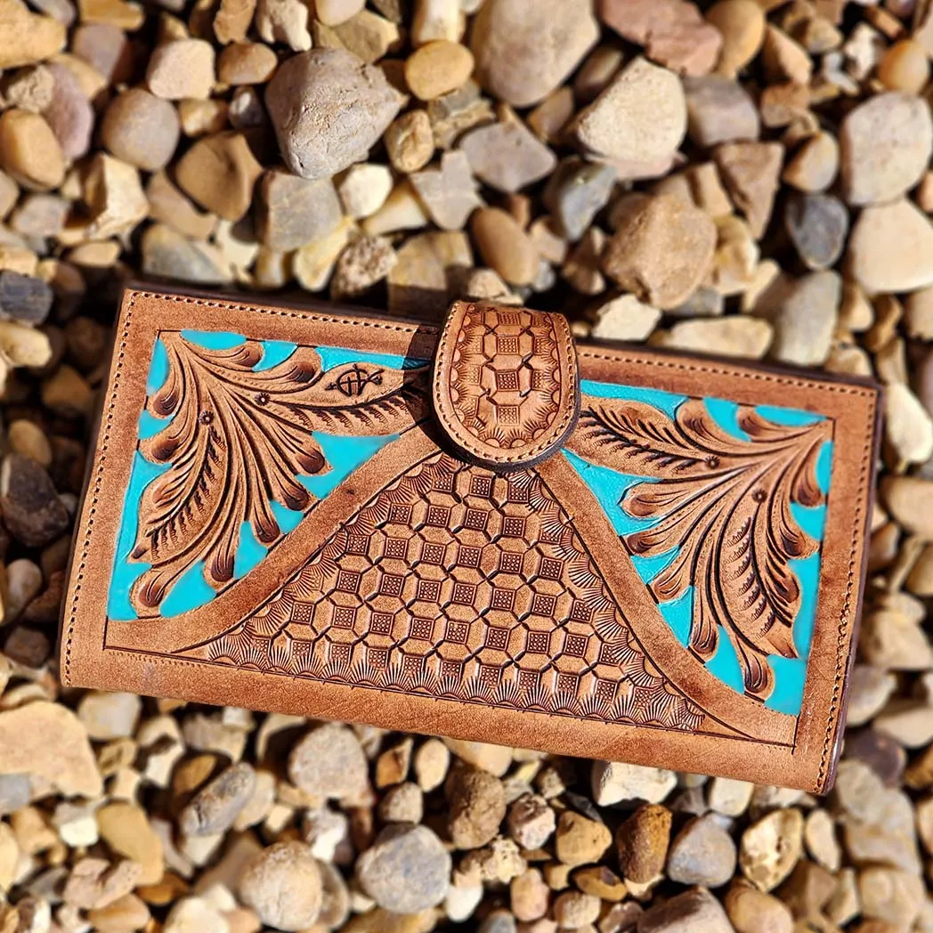 American Darling Tooled Leather w/ Turquoise Accent Wallet