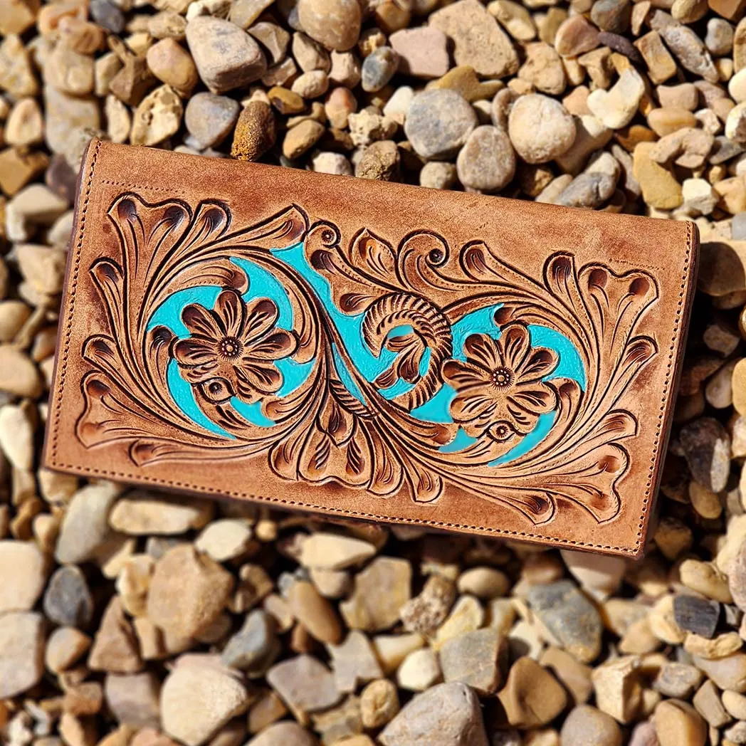 American Darling Tooled Leather w/ Turquoise Accent Wallet