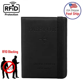 AMZER RFID Travel Passport Book Holder with Elastic Band with Slots for Credit Card and ID