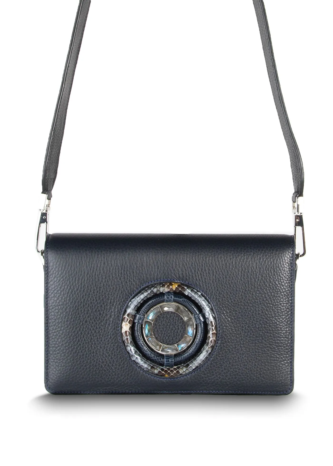 Anna Convertible Crossbody, Navy Blue Leather, Labradorite