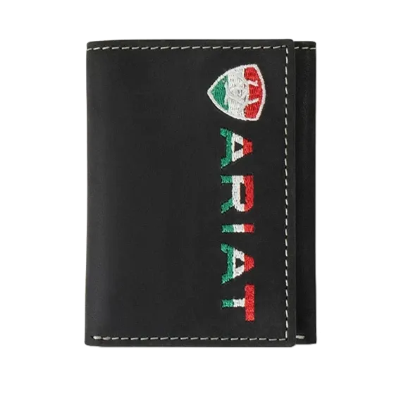 Ariat Mexican Flag TriFold Black Leather Wallet