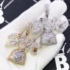 Bank Money Bag Baguette VVS CZ Hip Hop Iced Out Pendant