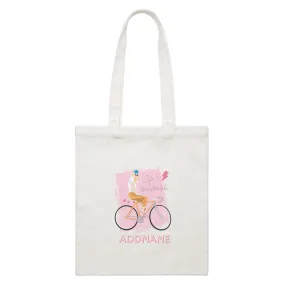 Beautiful Chic Life Is Wonderful Bicycle with Addname White Canvas Bag