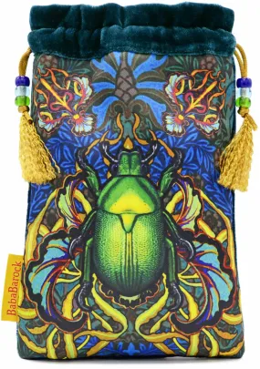 Beetle Belle, limited edition tarot bag in dark teal silk velvet