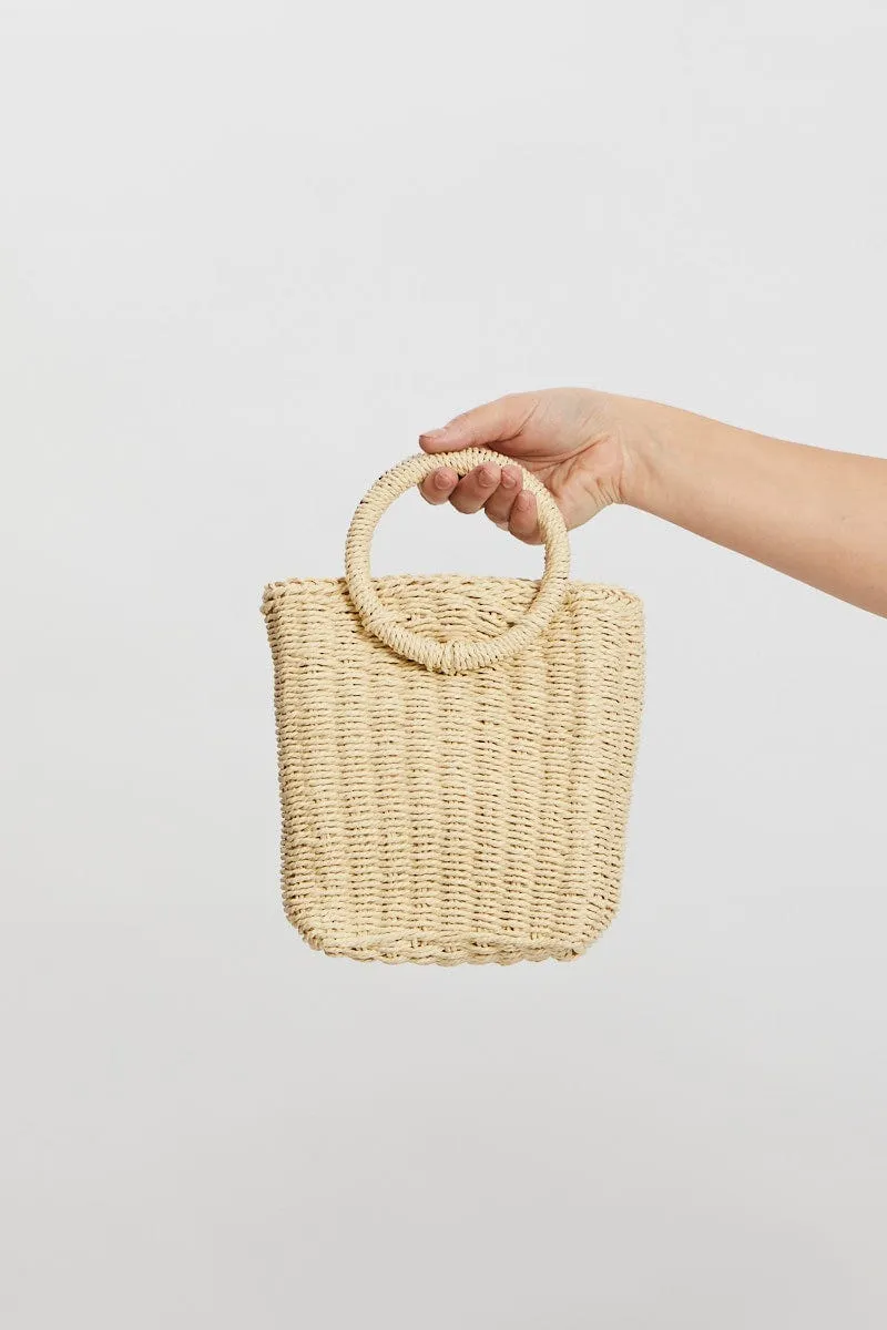 Beige Woven Raffia Cross Body Bag