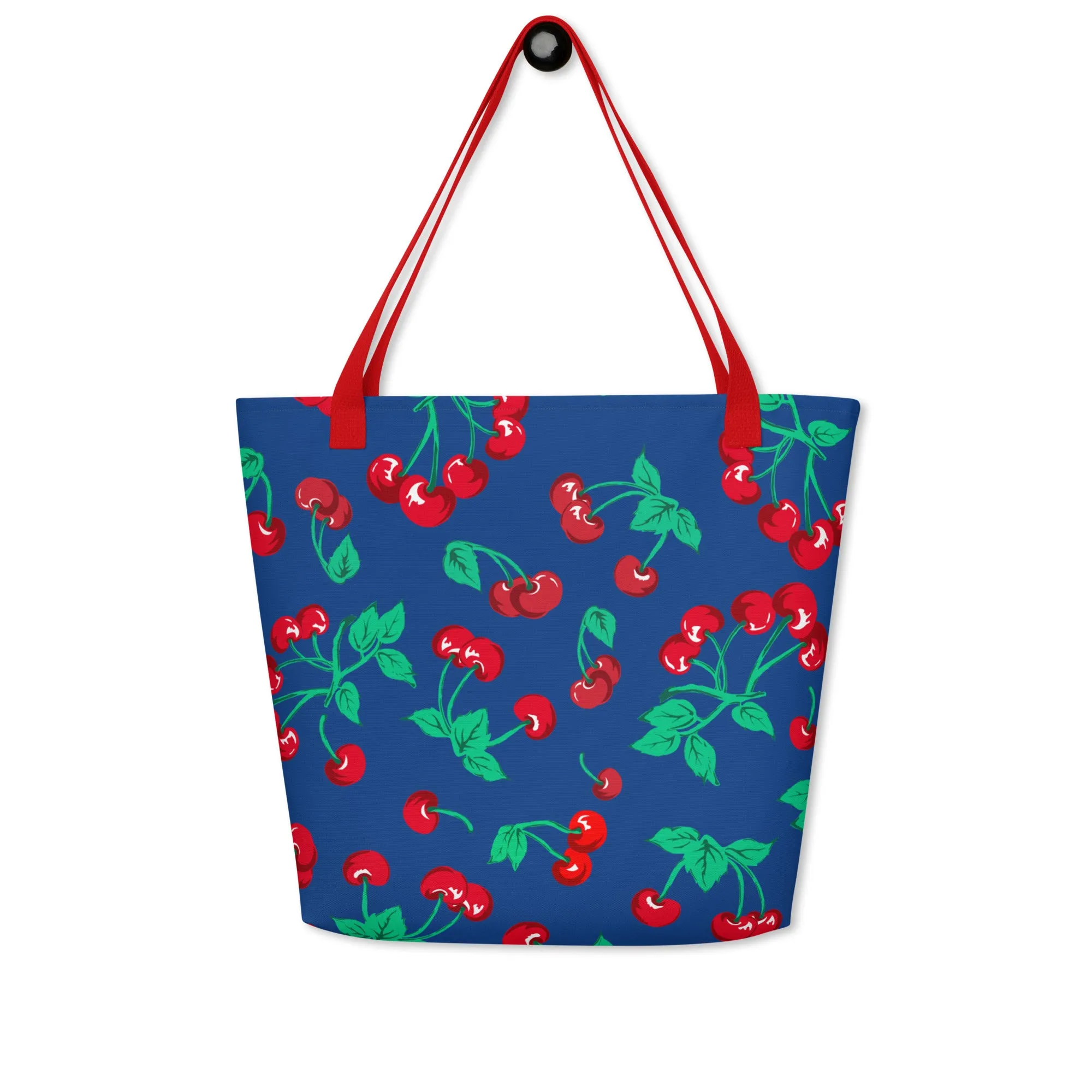 Bethany Cherry Girl Dark Blue Oversized Tote Bag | Pinup Couture Relaxed