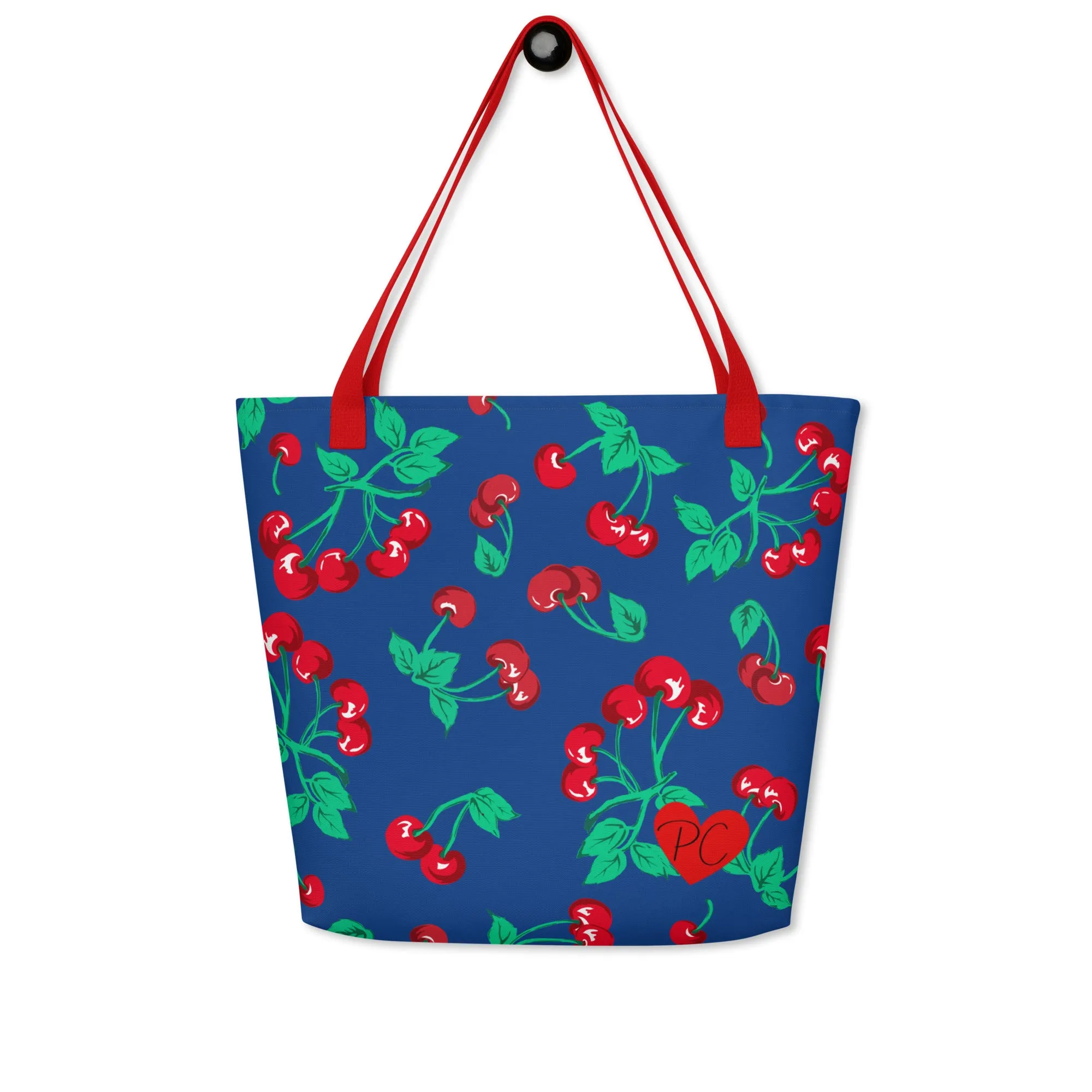 Bethany Cherry Girl Dark Blue Oversized Tote Bag | Pinup Couture Relaxed