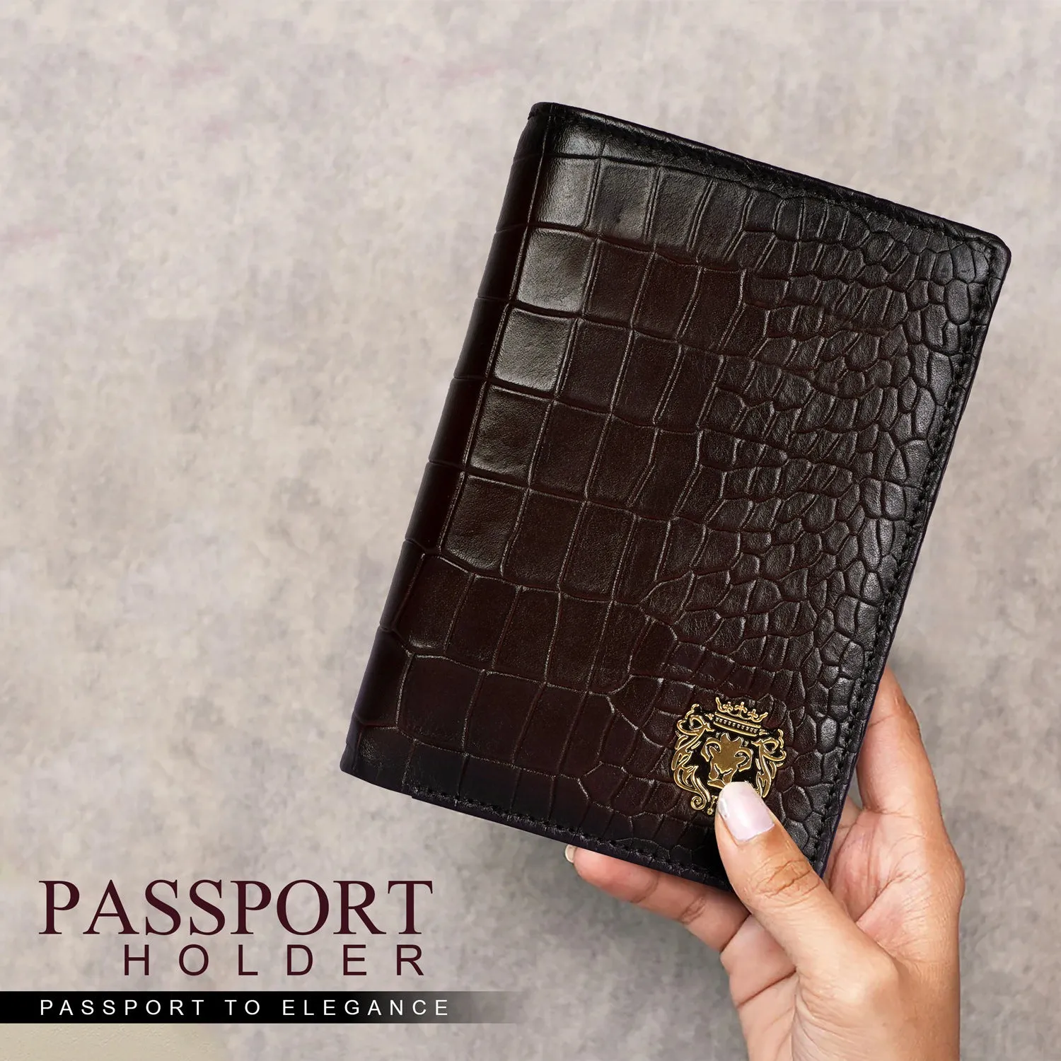 Bi-Fold Dark Brown Passport Holder in Deep Cut Leather