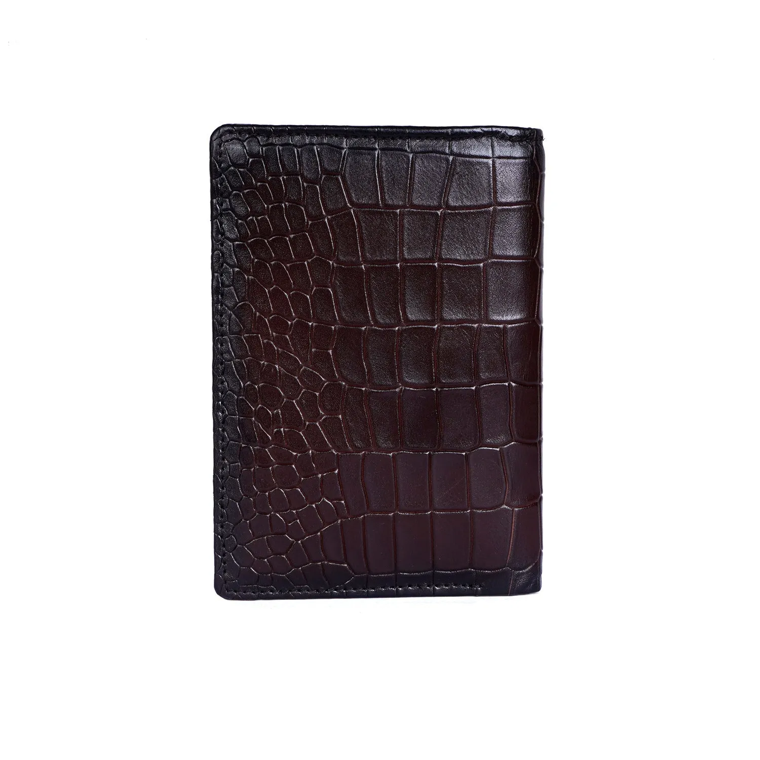 Bi-Fold Dark Brown Passport Holder in Deep Cut Leather