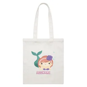 Birthday Mermaid Peach Short Hair Mermaid Laying Addname White Canvas Bag