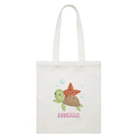 Birthday Mermaid Turtle And Starfish Addname White Canvas Bag