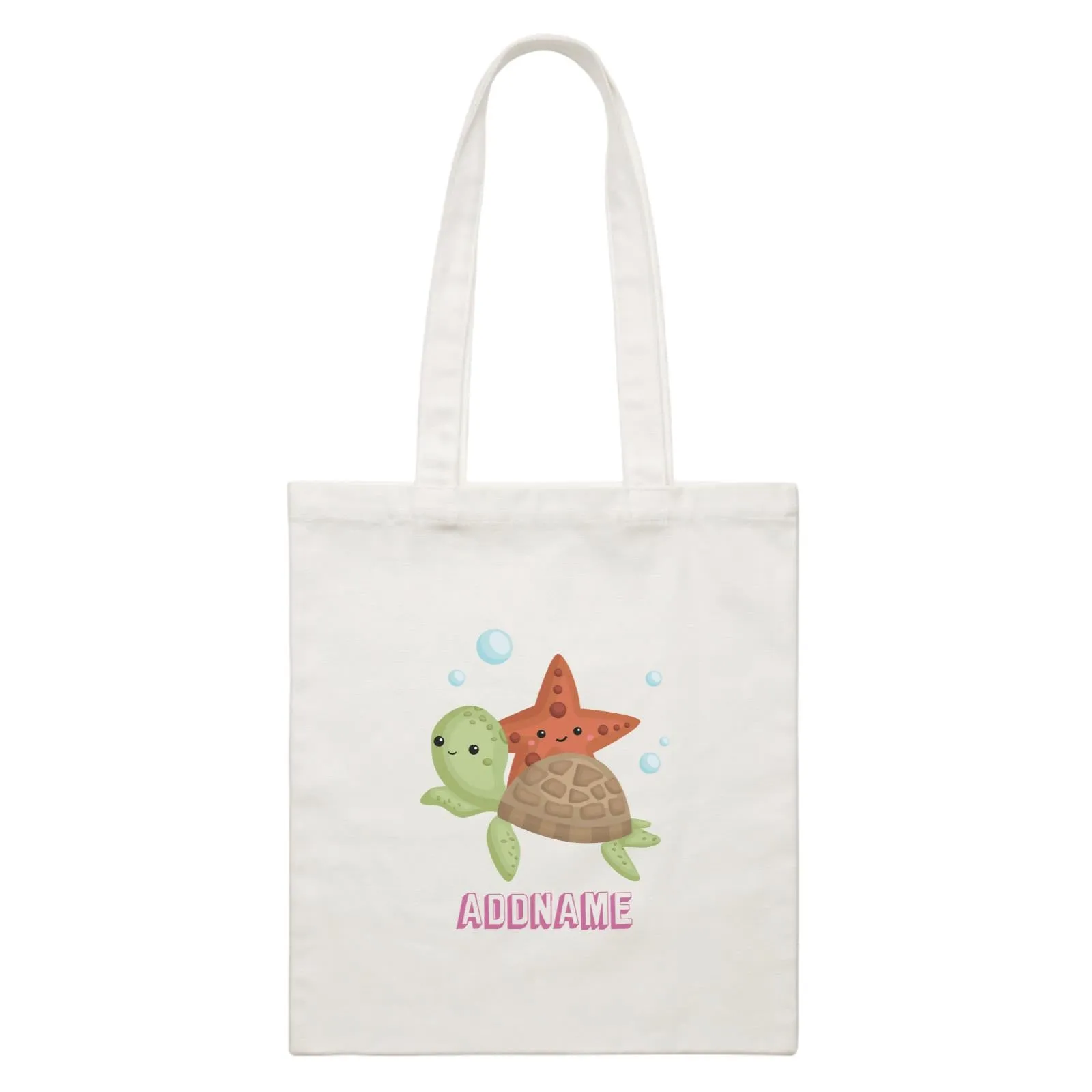 Birthday Mermaid Turtle And Starfish Addname White Canvas Bag