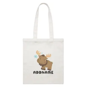 Birthday Winter Animals Moose Addname White Canvas Bag