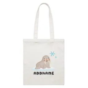 Birthday Winter Animals Snow Seal Addname White Canvas Bag