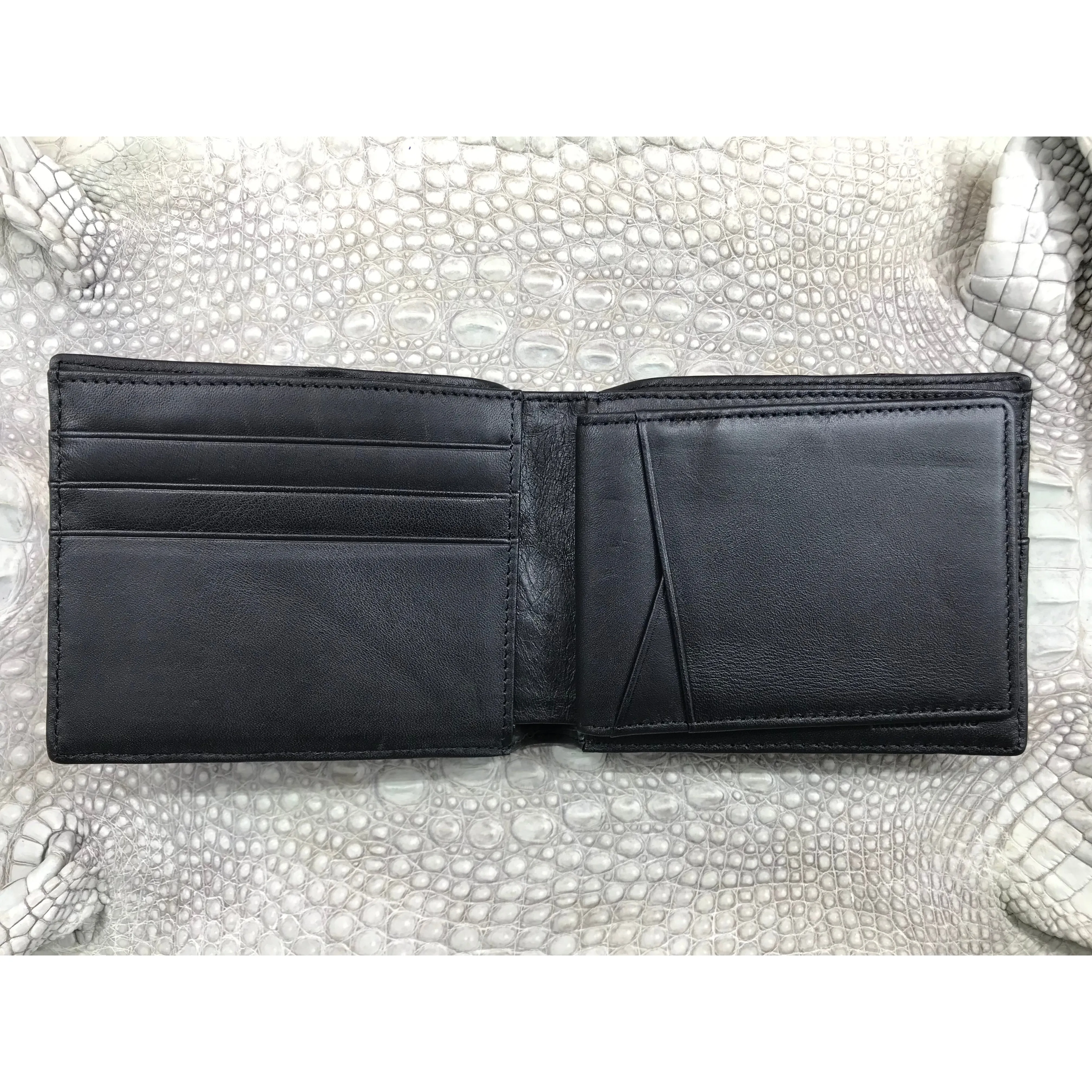 Black Alligator Skin Bifold Wallet For Men | Handmade Crocodile Leather Wallet RFID Blocking | VL5719