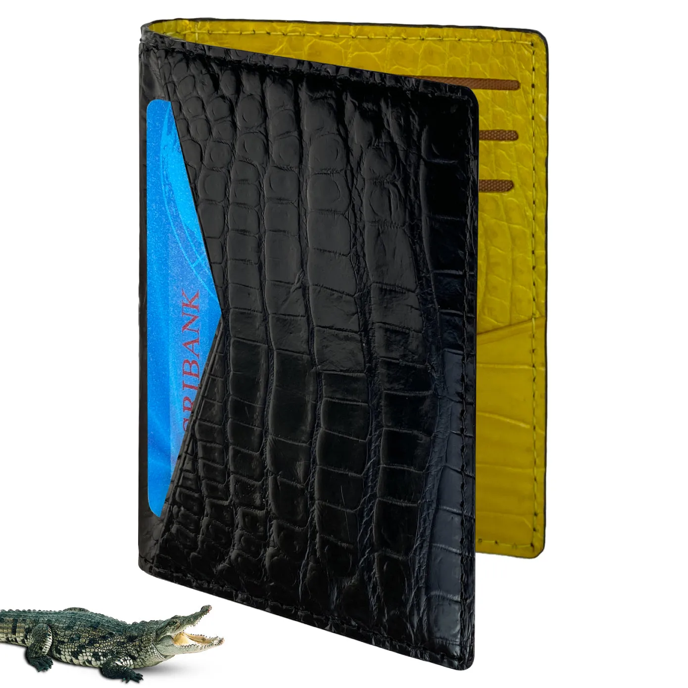 Black & Yellow Double Side Alligator Leather Credit Card Holder | RFID Blocking | CARD-19