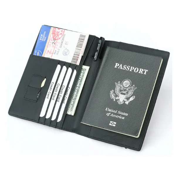 Black Grained Leather RFID Passport Holder 黑色真牛皮RFID安全防盜護照證件套 CH19009