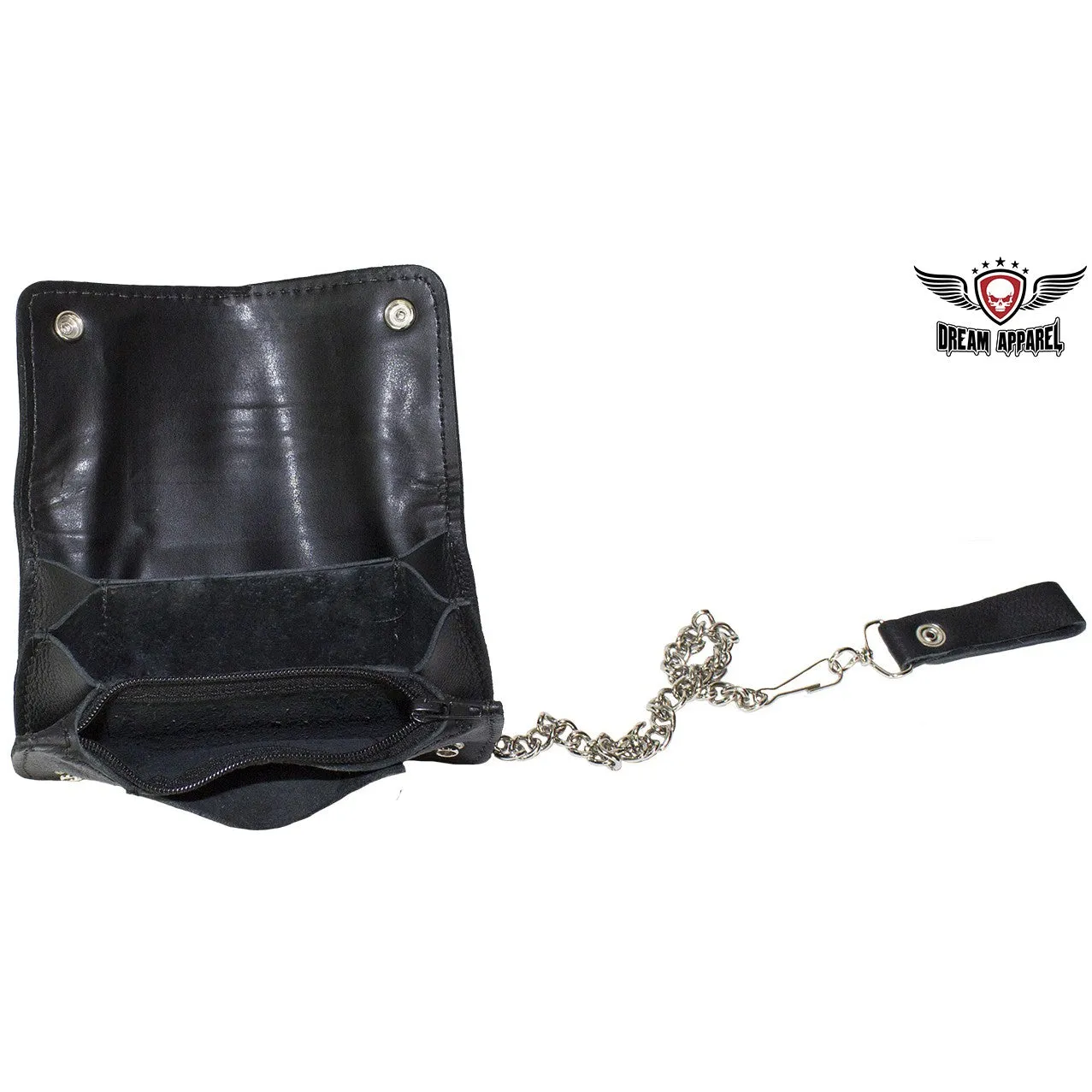 Black Leather Chain Wallet with Zipper