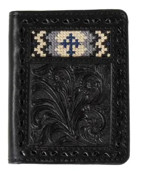 Black Leather Cross Inlay Bifold Wallet