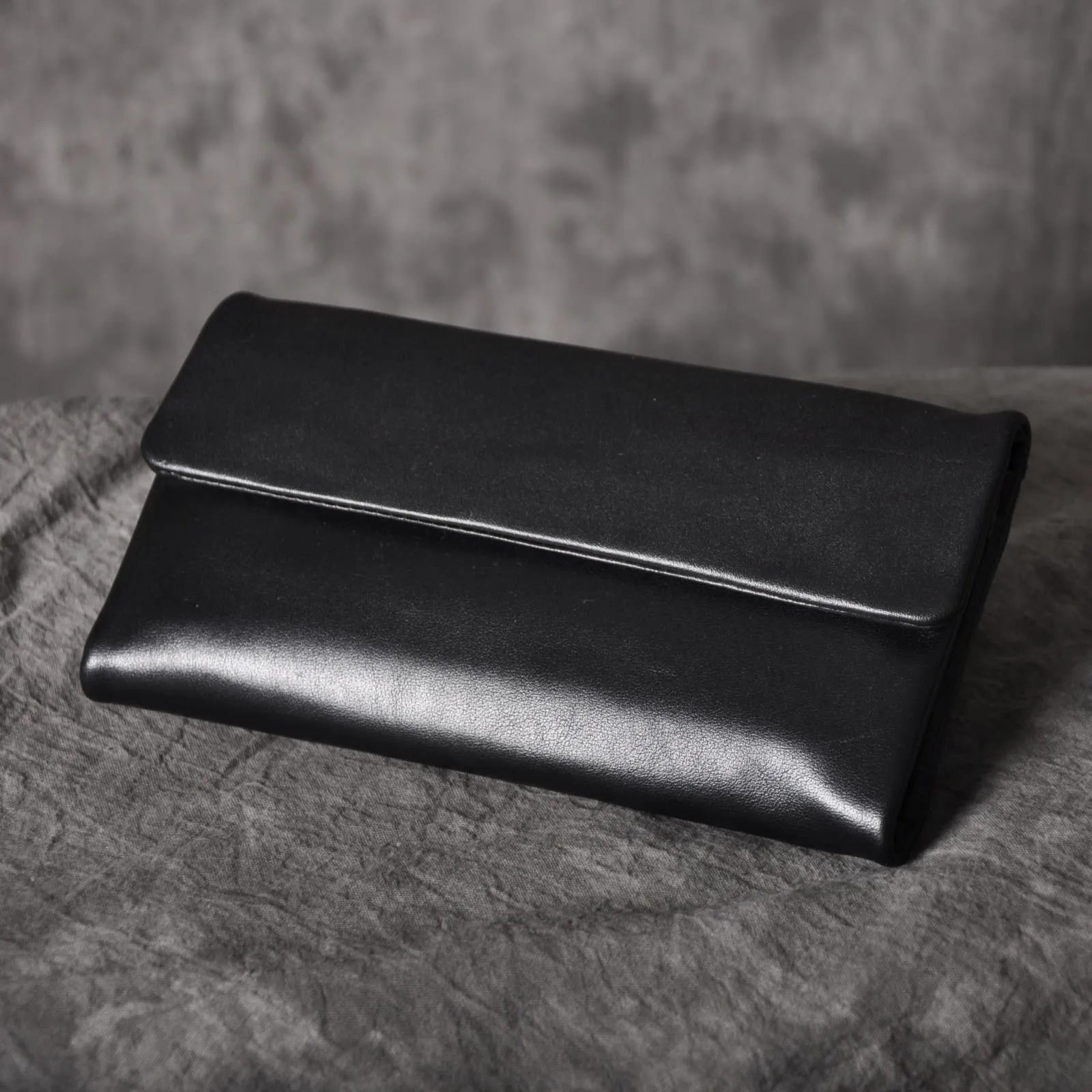 Black Leather Women Long Wallet Trifold Wallet For Women