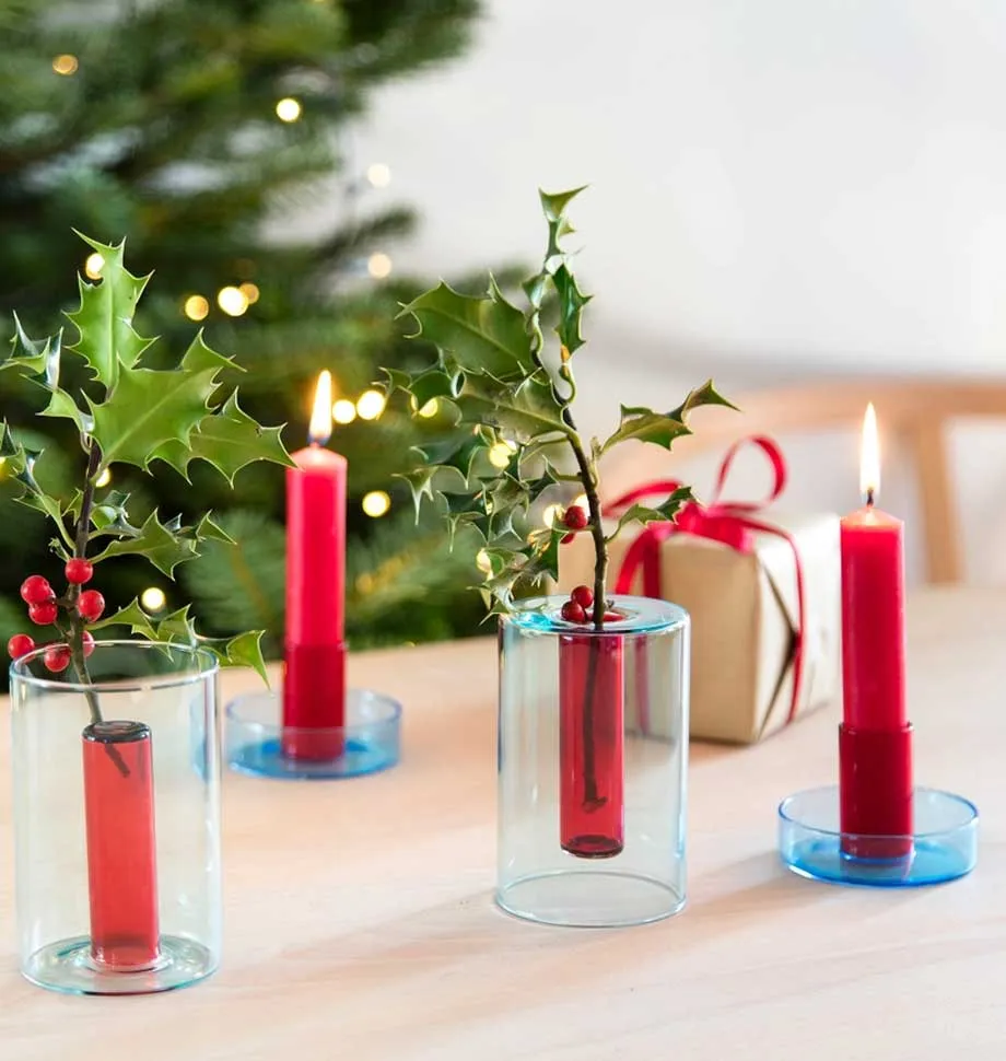 Blue & Red Duo Tone Glass Candle Holder