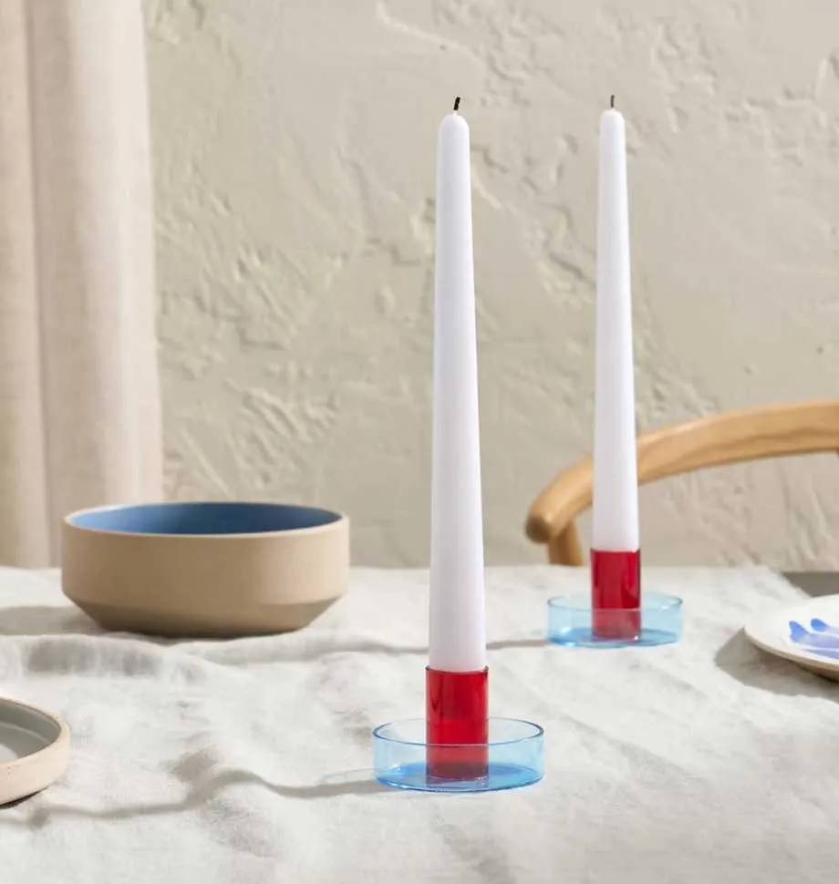 Blue & Red Duo Tone Glass Candle Holder