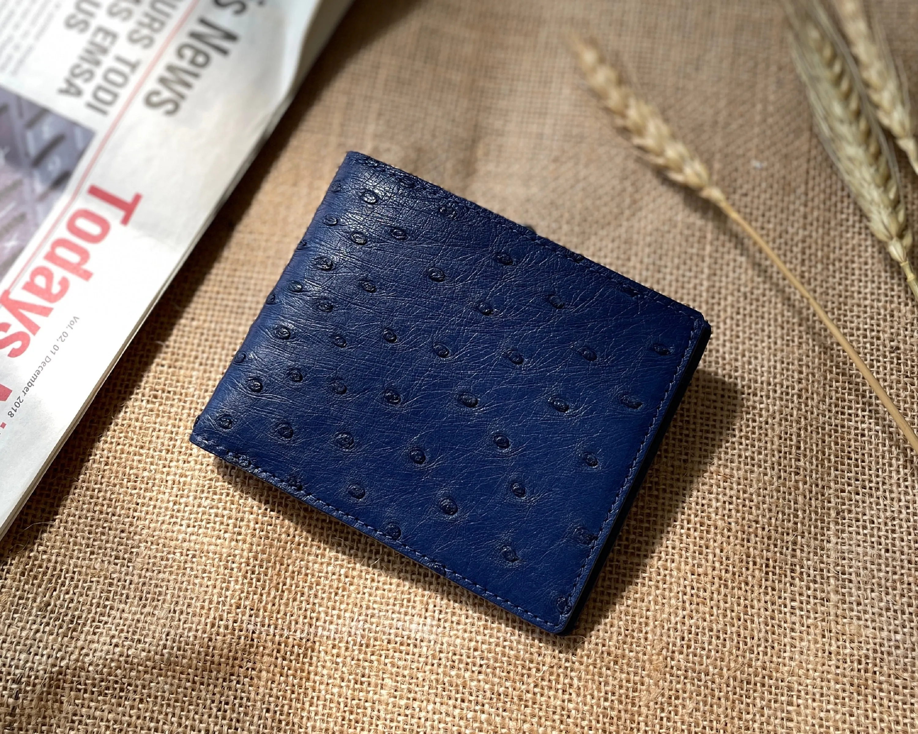 Blue Ostrich Leather Wallet for Men | VINAMOS-04