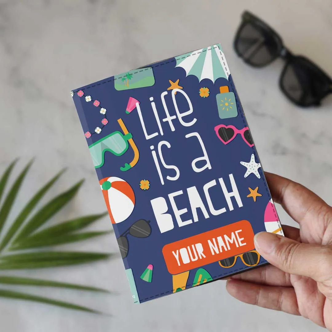 Blue Personalized Passport Cover -  Life Is A Beach Blue