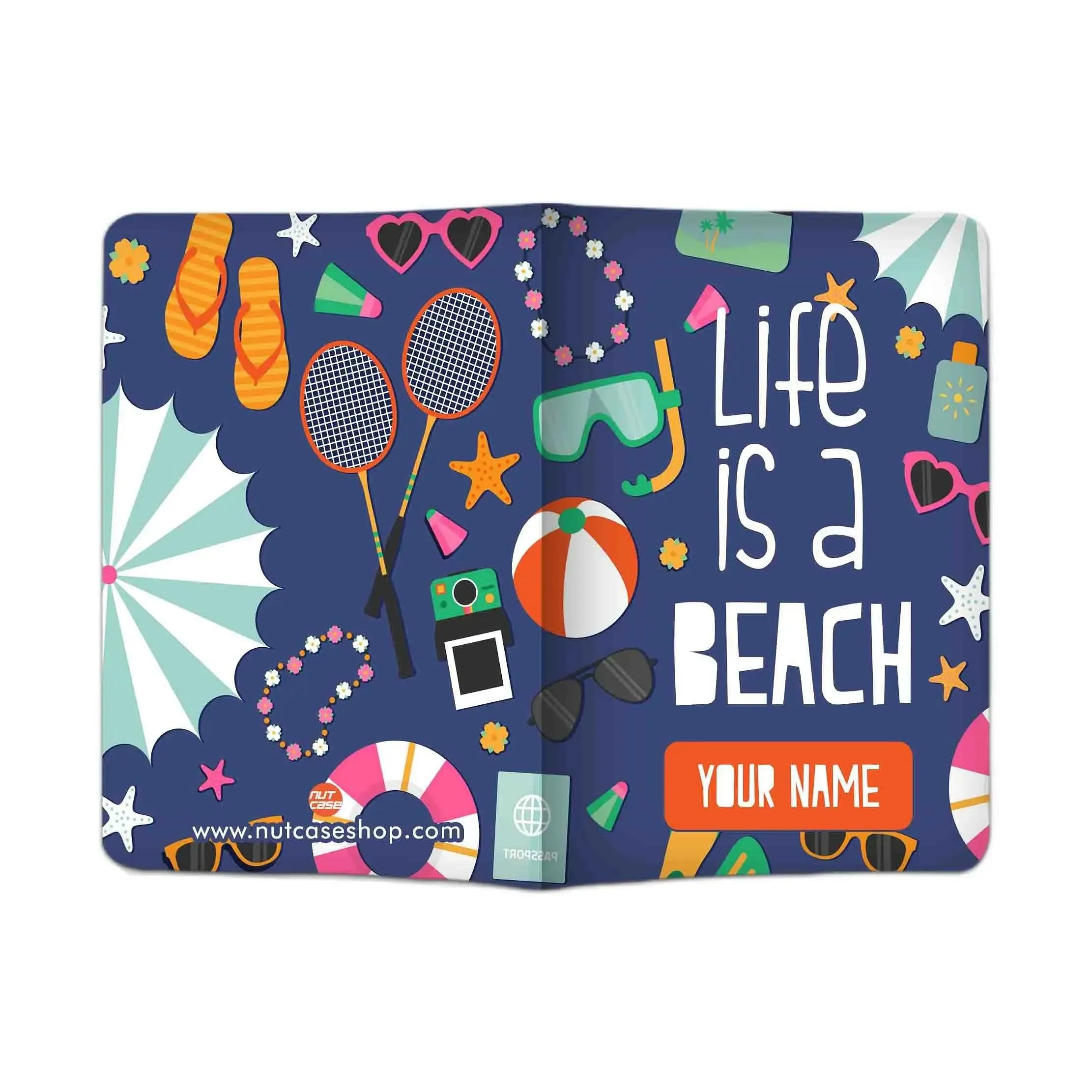 Blue Personalized Passport Cover -  Life Is A Beach Blue