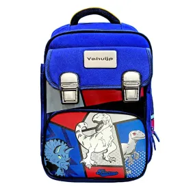 Blue Red Block Dinosaur School Backpack for Kids