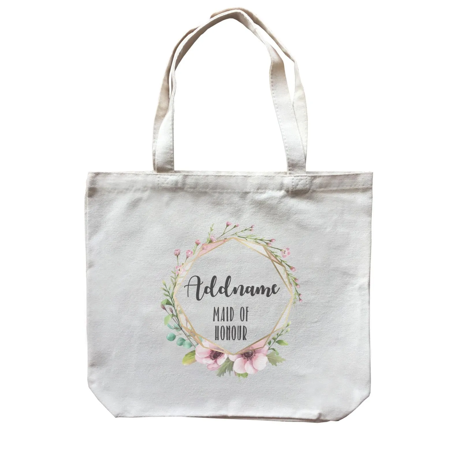 Bridesmaid Floral Modern Pink with Geometric Frame Maid of Honour Addname Canvas Bag