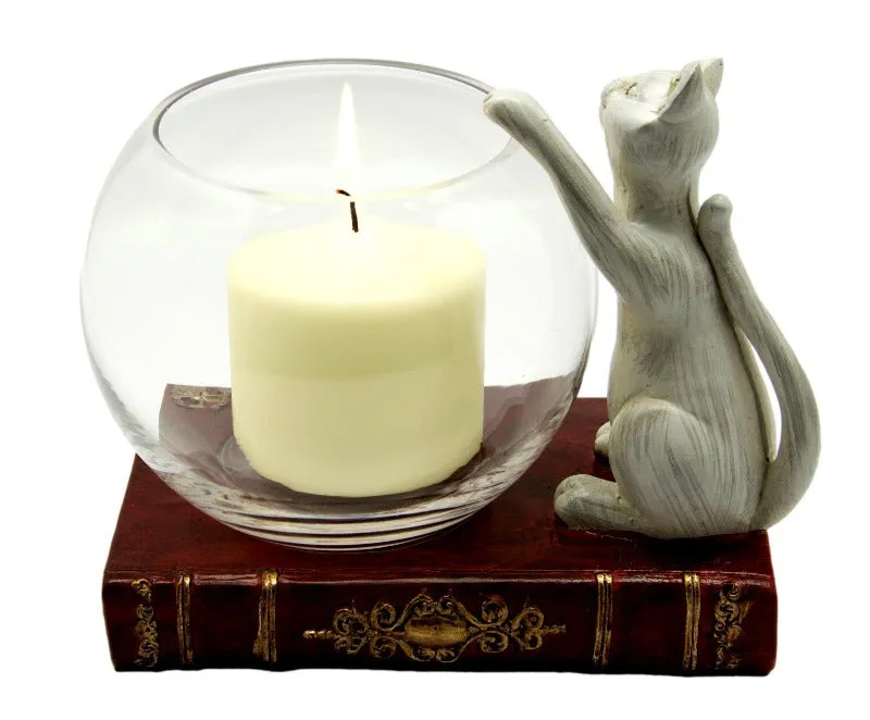 Cat and Mouse Tea Light Holder and Cat and Book Candle Holder - Gift Set