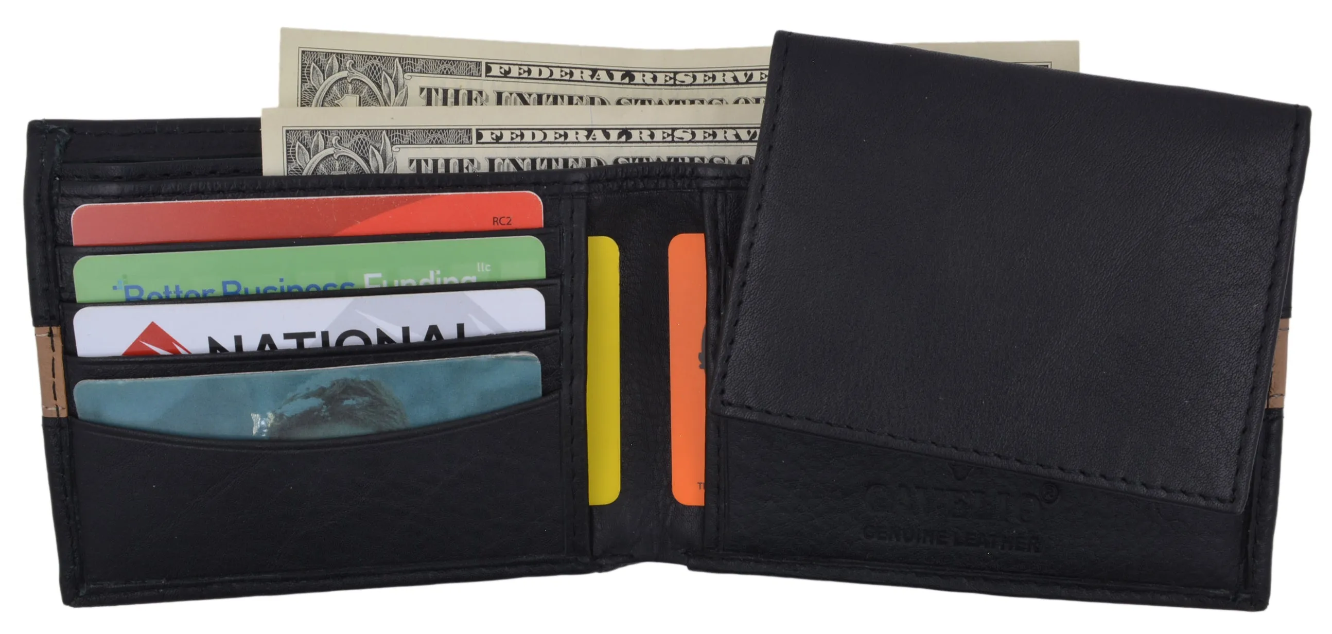 Cavelio Leather Men's Bifold Credit Card Removable ID Wallet