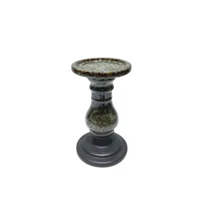 CERAMIC 8" CANDLE HOLDER, GRAY/BLACK