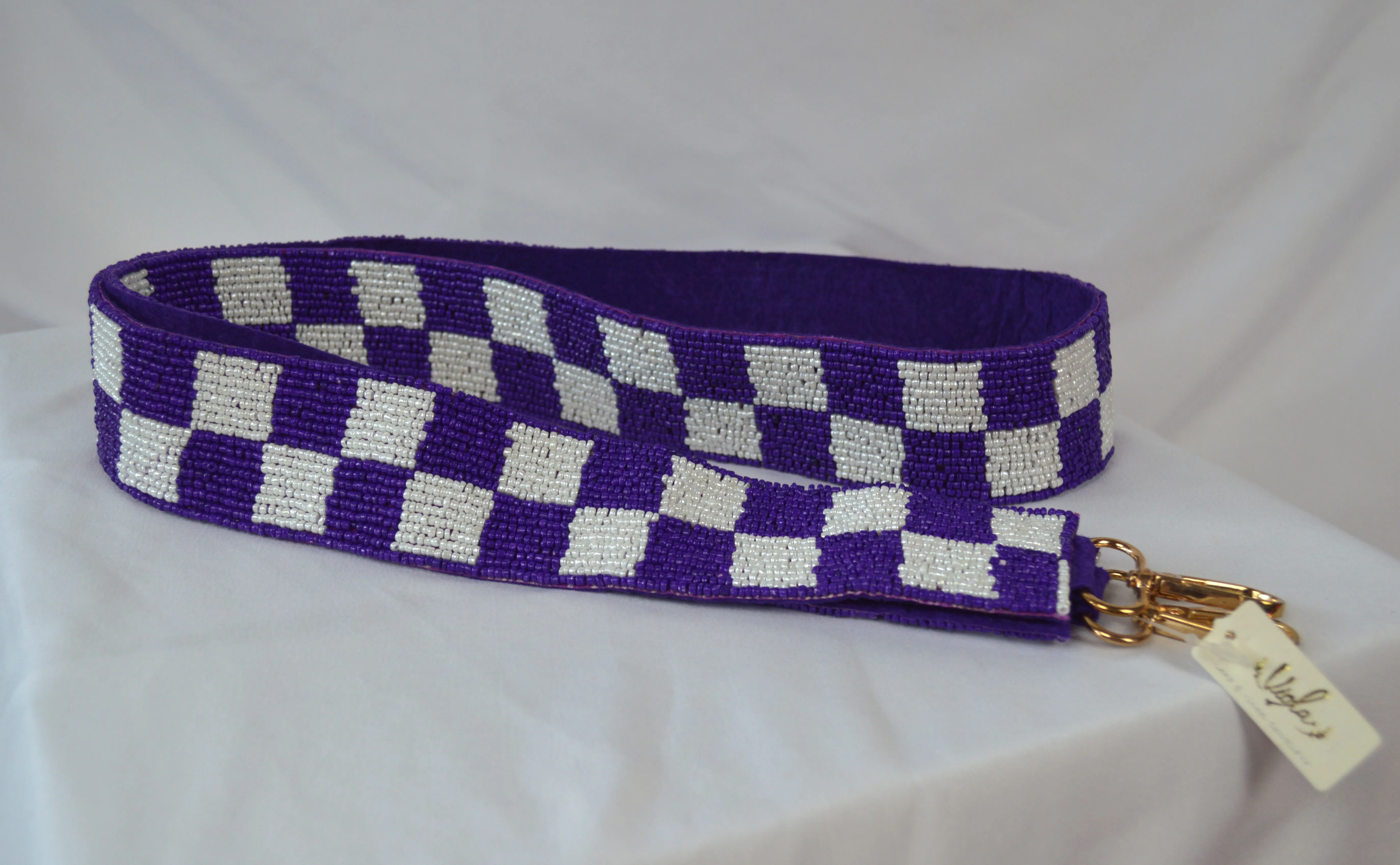 Checkered Seed Bead Bag Strap