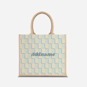 Checkered Series Half Lining Jute Bag - Blue Natural