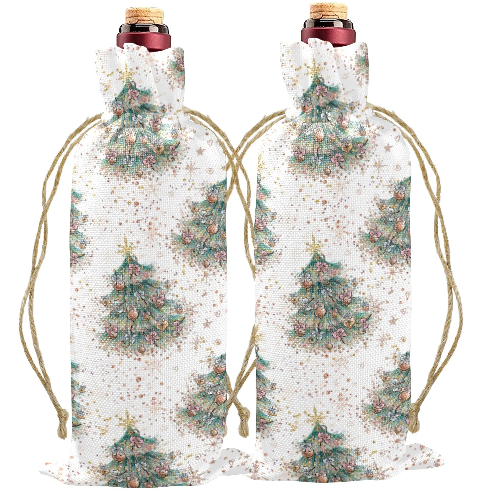 Christmas Trees Linen Wine Bottle Bag