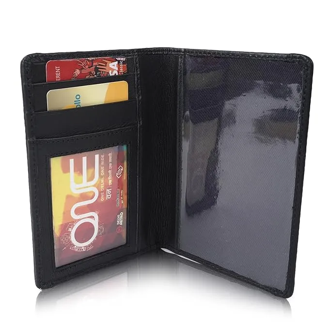 CIMONI® Premium Genuine Leather Wallet with RFID Blocking 3 Card 1 Transparent ID Window Card Holder (Color - Black)