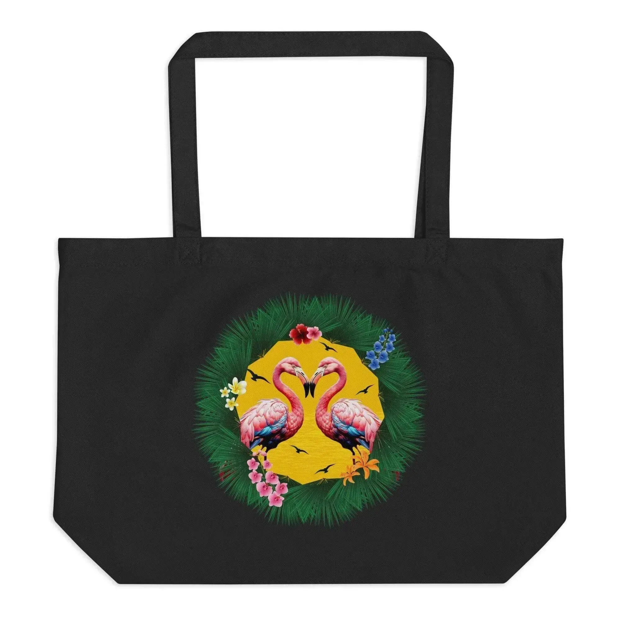 Couple Tropical Flamingo Large Organic Tote Bag