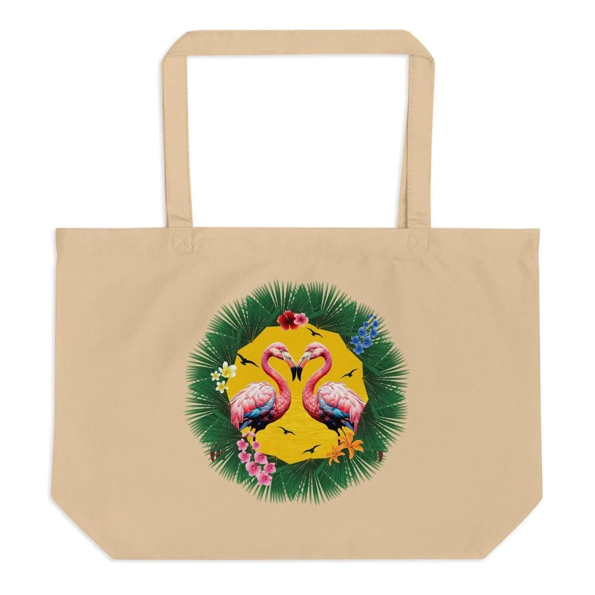 Couple Tropical Flamingo Large Organic Tote Bag